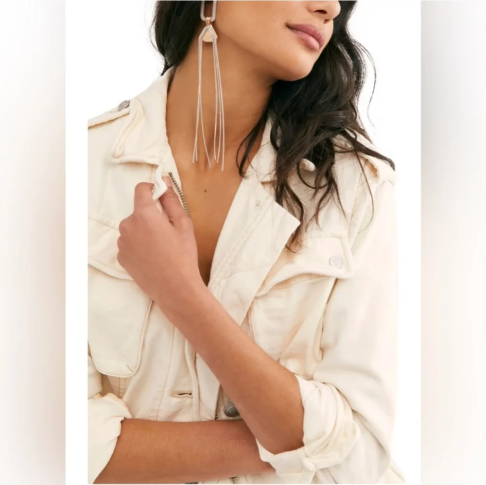 FREE PEOPLE Not Your Brother's Cream Utility Cotton Jacket In Ecru NWOT XS